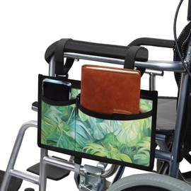 Luarisgur Green Leaves Wheelchair Side Bag Armrest Pouch Pattern Walker Electric Wheelchairs Accessories for Adults Seniors Wheelchair Bags to Hang on Side Armrest Hanging Bag for Wheelchair