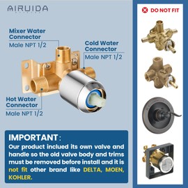 Airuida Round Single-Function Shower Handle Trim Kit Wall Mount Brass Faucet Rough-in Valve Bathroom Trim Kit Single Handle Tub Shower Valve Male Thread Chrome Polish