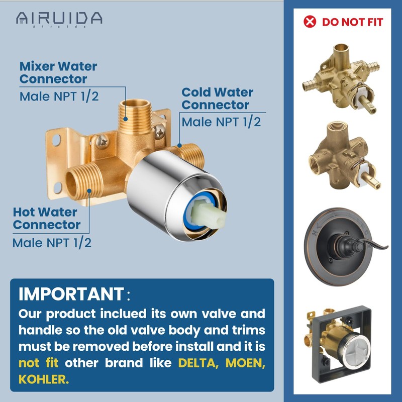 Airuida Round Single-Function Shower Handle Trim Kit Wall Mount Brass