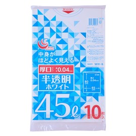 Nihon Giken Kogyo Semi-Transparent White Garbage Bags, Thick Type, 45L, 10P, WH-6
