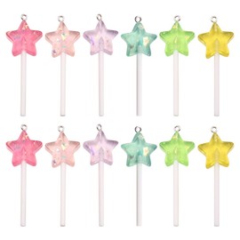 UUYYEO 30 Pcs Lollipop Star Jewelry Making Charms Resin Lollipop Pendant Charms Colorful Lollipop Charm Beads Candy Keychain Pendant Charms Large Pastel Candy Beads Sweet Dangle Charms with Hole