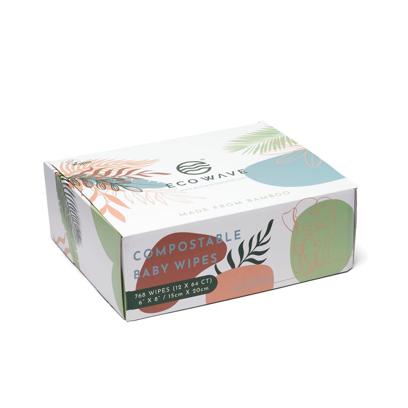 Eco Wave Baby Wipes, 100% Compostable Eco-Friendly Bamboo Wipes, Unscented,
