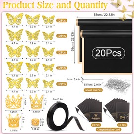 Tetutor 180pcs Waterproof Flower Wrapping Paper Kit, 20 Sheets Floral Wrapping Paper Bouquet With Ribbons Flower Pins 3d Butterflies and Crowns for Florist Wrap Back