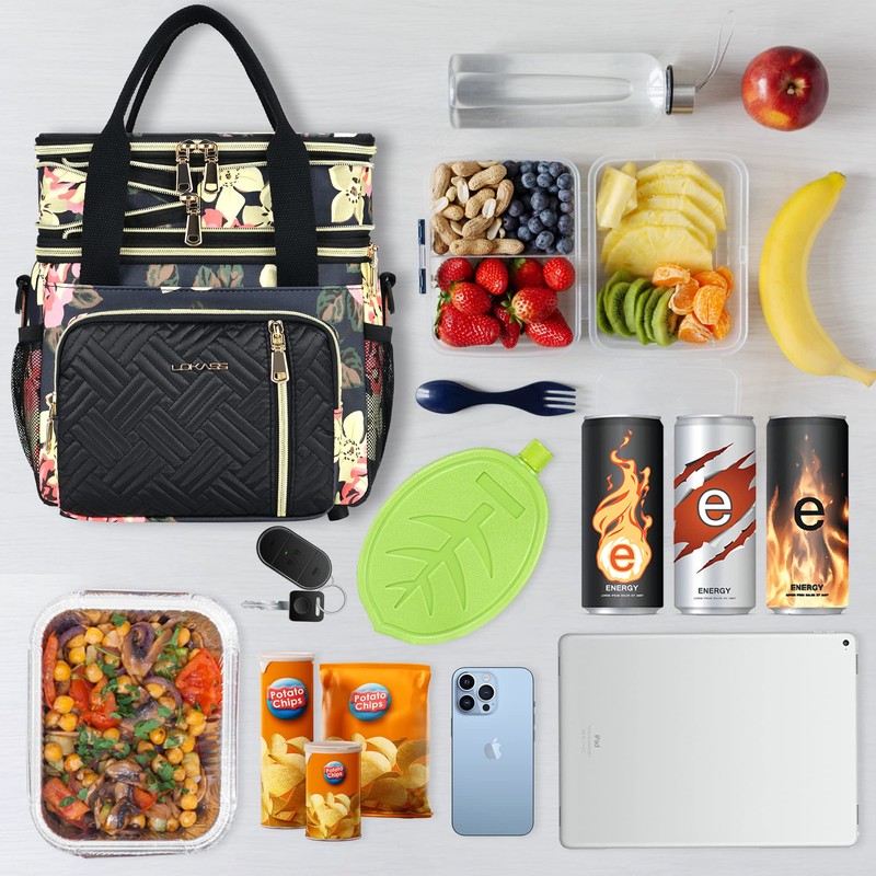 LOKASS Lunch Box for Women/Men-16L-Insulated Lunch Bag, Expandable Double-layer Leakproof