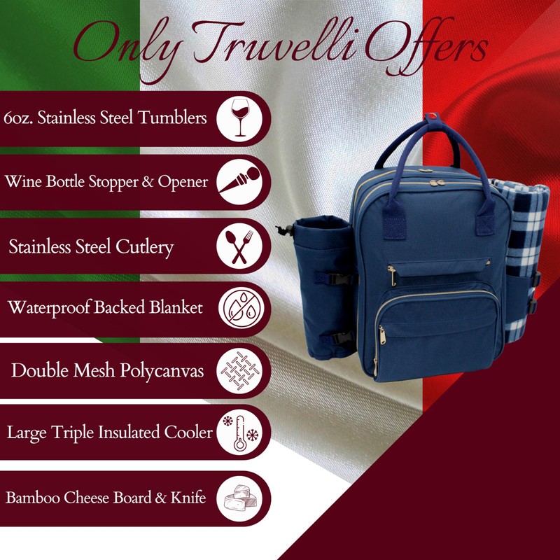 Truvelli Picnic Backpack for 2 with Blanket – 12-in-1 Insulated