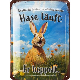 LANOLU Retro Tin Sign The Rabbit Hopelt Vintage Metal Signs with Sayings, Shabby Chic Decorative Kitchen and Garden, Funny Metal Signs, Easter Gift, 15 x 20 cm