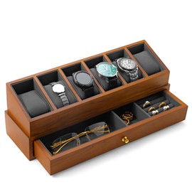Oirlv Luxury Watch Storage Box with Transparent Cover & Jewellery Compartment 2 Tier Organiser for Watches, Rings & Necklaces, Soft Lining, Stylish Home & Retail Display