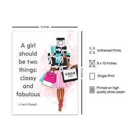 African American Woman - High Fashion Designer Wall Decor for Black Women, Girls, Teens - Blue, Pink - Glam Gifts for Latina, African American Women - Fashion Design Wall Art - Black Culture -Unframed