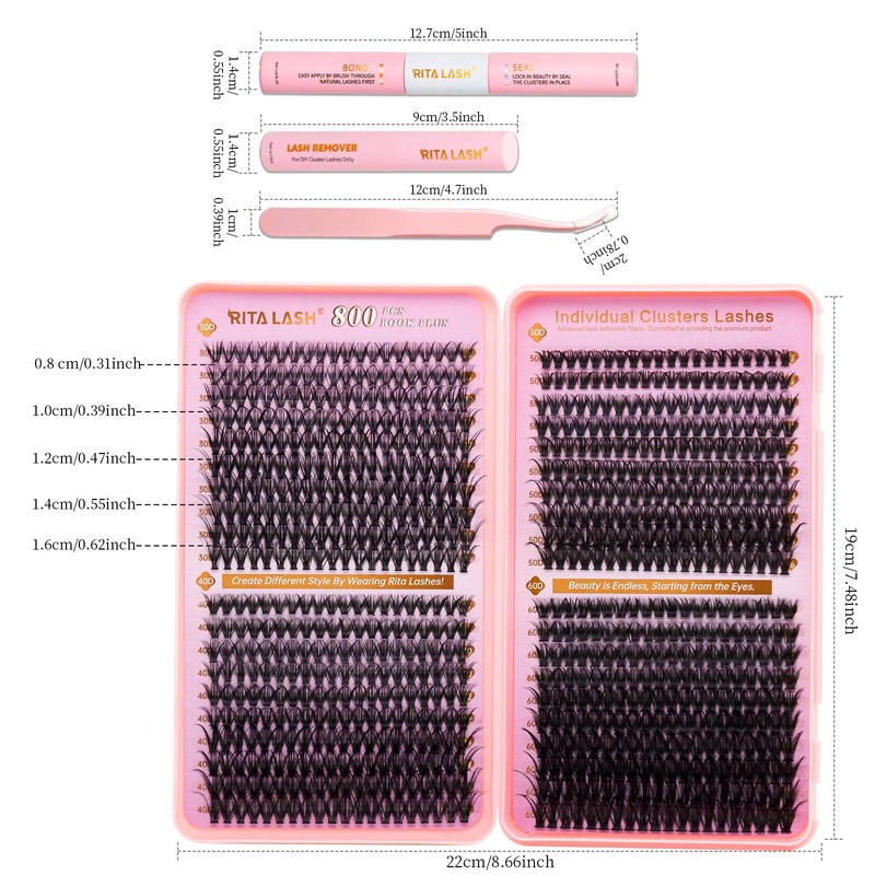 RITALASH DIY Eyelash Extension Kit, 800PCS Cluster Lash Book Set