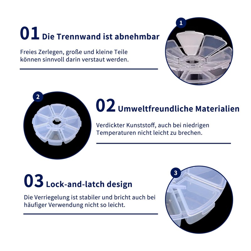 hurifeng 8 Compartment Storage Box - Round Plastic Sorting Box