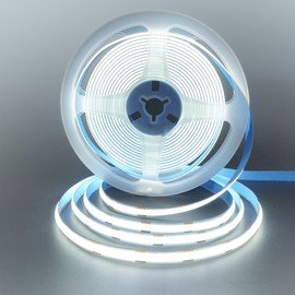 Clearhill 12V COB 320LED Strip Lights,6.56FT/2M(No Power Supply),Cool White 6500K,320LEDs/M,with 5521DC Male and Female Connectors,8mm Width,Electroplated Double-Sided Panel,IP20,for DIY Home Indoor