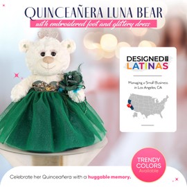 KINNEX COLLECTIONS SINCE 1997 12" Quince Anos Teddy Bear with Dress Embroidery Mis 15 Anos (Centerpiece) ~ B09631-30M (Rose Gold)