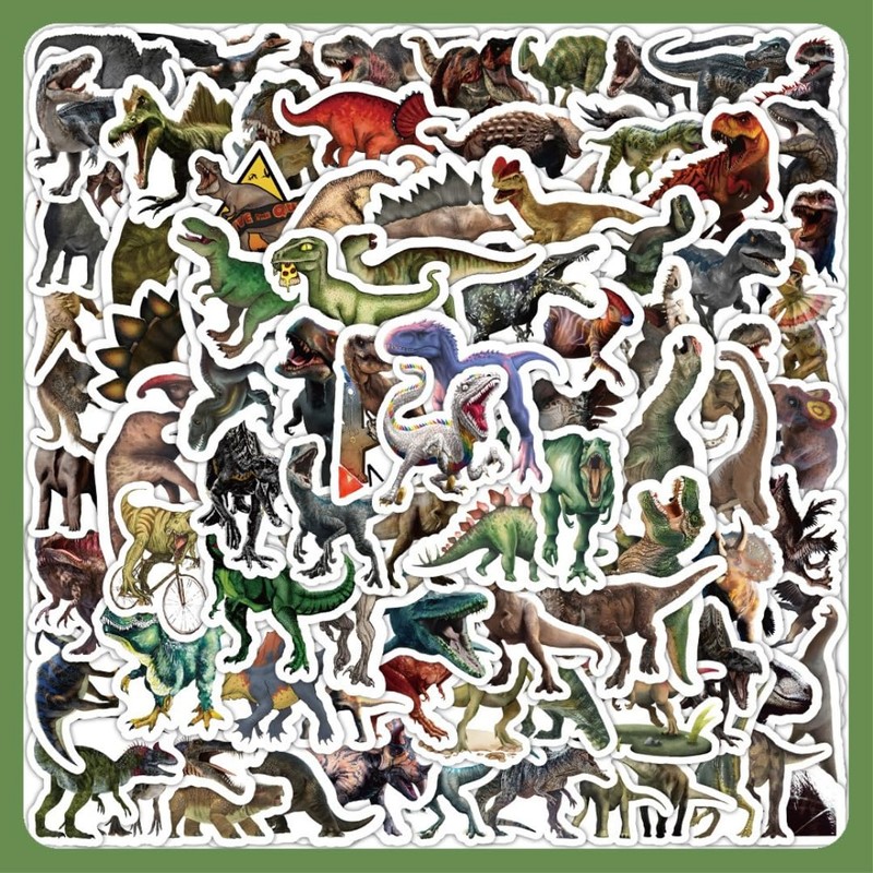 [Set of 100] Realistic Dinosaur Sticker Set, Tyrannosaurus, Triceratops, Ancient