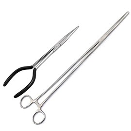 AAProTools Extra Large 20" Hemostats Straight Forceps And 11" Needle Nose Pliers Straight Long Reach Black Grip PVC
