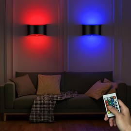 CAMCLIM Battery Operated Wall Sconce Set of Two with Remote 16 Colors RGB Dimmable Wall Light Rechargeable Wireless Magnetic Cordless Led Wall Lamp Indoor for Bedroom Bathroom Hallway Black