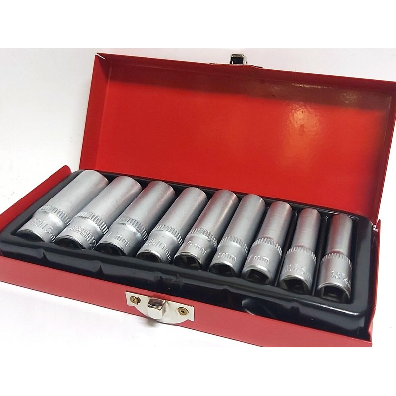 9 Piece Socket Set Long 1/4" Chrome Vanadium 5mm to