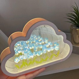 Genyerl 20 Flower Cloud Tulip Mirror Night Light,DIY Tulip Cloud Mirror Night Lights for Bedroom,LED Tulip lamp Bedroom Decoration Youth Girl Creative Gift, Birthday, Anniversary, Mother's Day (Blue)