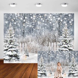 Avezano Winter Christmas Backdrop Xmas Holiday Party Banner Pine Tree Glitter Snowy Forest Background Portrait Studio Booth Photobooth Props (7ft x 5ft)