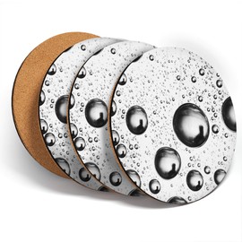 Destination Vinyl ltd Great Coasters (Set of 4) Round - BW - Drops Bubbles Water Droplets Drink Glossy Coasters/Tabletop Protection for Any Table Type #37605