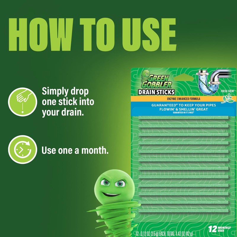 Green Gobbler Drain Cleaner & Deodorizer FRESH SCENT Sticks for