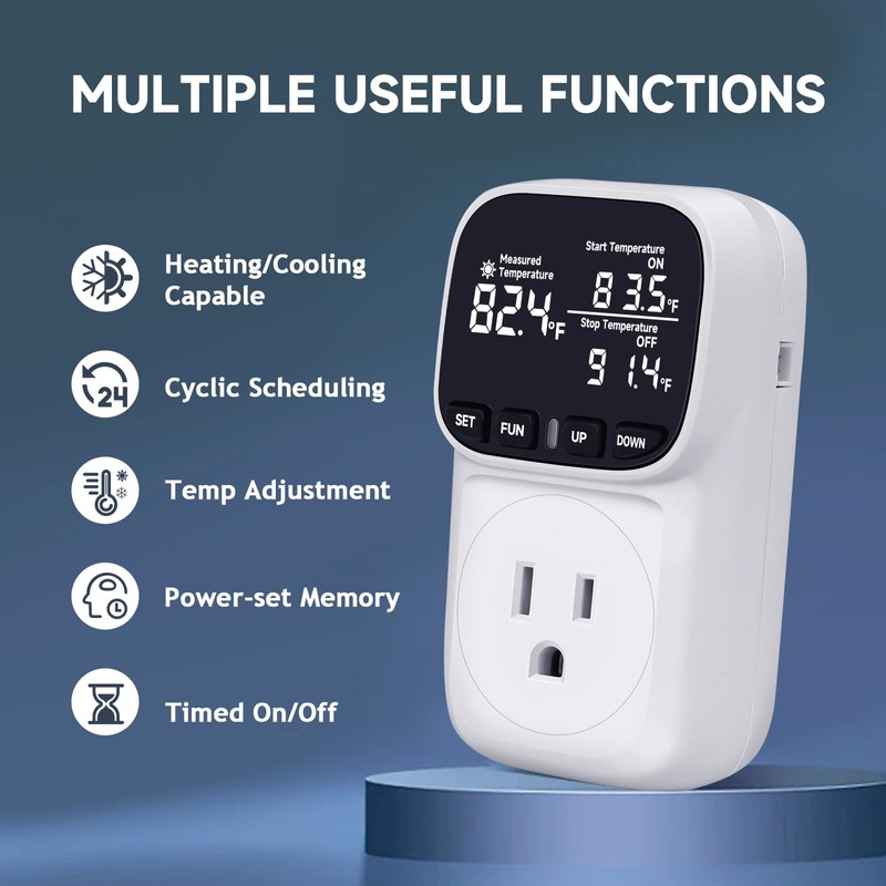 COMYAN Temperature Controlled Outlet , 15A/1800W Digital Thermostat Outlet, Cyclic