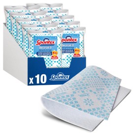 Spontex Decorado Dish Drying Mat for Drying Tableware and Glasses, Non-Slip and Absorbent, Washable, 30 x 45 cm, White/Blue, Pack of 10