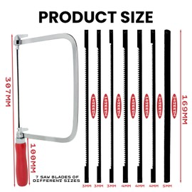 Mini Fretsaw Set with 7 Saw Blades (14/18/24 Teeth) for Precise Curves and Straight Cuts in Wood, Plastic and Metal