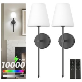 DORESshop Battery Operated Wall Sconce Set of Two, 10000mAh Black Rechargeable Wall Lights, Wall Decor Easy Installation, Wireless Wall Sconces with Remote, Wall Lamps for Bedroom Living Room Hallway