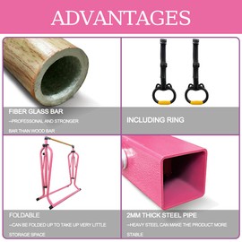 Peakpath Gymnastics kip Bar with Mat,Height Adjustable 3' to 5' and Foldable Gymnastic Equipment for Kids Junior Ages 3-15, Ideal for Indoor and Home Training