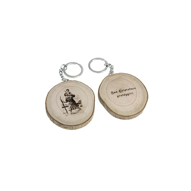 Natural Wood St Christopher Travel Protection Keyring, m