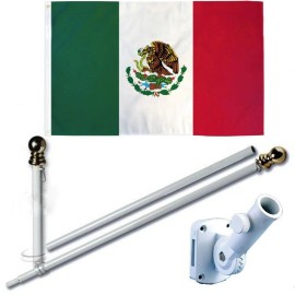 Trade Winds Flag Pole 6FT WHITE & Mexico Mexican Flag 3x5FT Combo Printed 100D Polyester