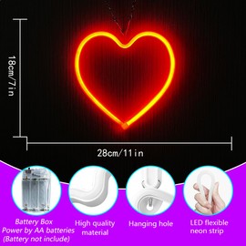 YUEYYNS Heart Neon Signs LED Red Neon Sign LED Neon Wall Signs Wall Decoration LED Signs for Bedroom Concert Hall Bar Club Party Wedding Decoration Birthday Gift