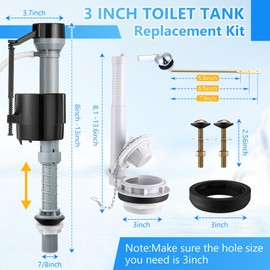 Saillong 3 Inch Toilet Flusher Replacement Kit, Include 3 Inch Adjustable Flush Valve with Flapper, Fill Valve, Front Flush Handle, Rubber Gasket, Bolts, Complete Toilet Parts Inside Tank Kit