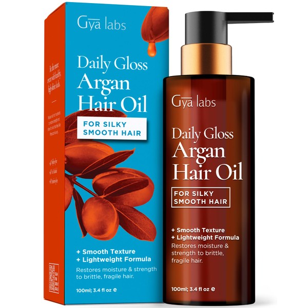 Gya Labs Daily Gloss Argan Hair Oil for Frizzy Hair - Premium Argan Oil for Damaged Hair and Frizz Control, Oil for Dry Hair - Colour Protection, Strengthens and Adds Shine (100ml)