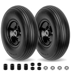 Cenipar 4.80/4.00-8" Flat Free Tire and Wheel 14.5" Solid Flat-Free Replacement Tire with 5/8" or 3/4" Axle Borehole,3-7" Adjustable Centered Hub for Wheelbarrow Hand Truck Garden Trailer and Trolley