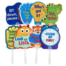 Zwttey 8 Pcs Set, Manage Your Classroom Signs for Teachers, Classroom Rule Handheld Sign Paddles, Interactive Instructions for Kindergarten Pre-School Primary School