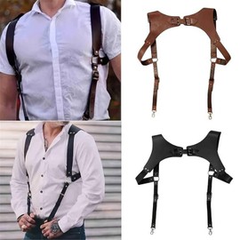 PENGXX Steampunk Renaissance Leather Suspenders for Men H Designs Vintage Men's Back Support Harness Metal Hooks Adjustable