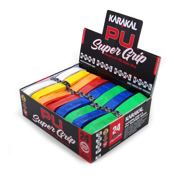 Karakal - PU Super Grip - self-Adhesive Grip Tape for Badminton Squash Tennis Hockey Sticks or Curling - 24 pcs - Assorted Colors, GRKSP