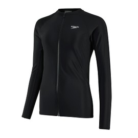 Speedo Women's Full Zip Long Sleeve Sun Protection Rash Top | UV Protection | Zip Front, Black, L