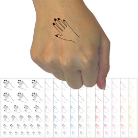 Hand with Painted Nails Temporary Tattoo Water Resistant Fake Body Art Set Collection - Black (One Sheet)