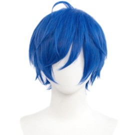 Alacos Cosplay Blue Wig Short Layered Fluffy Anime Wig Hair Heat Resistant Straight Costume Wigs + Wig Cap