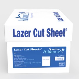 Prepunched Paper Alliance Laser Cut Sheet 2 Hole Top Punch 8.5 x 11 inch, 20 lb, 92 Bright, 2500 Sheets