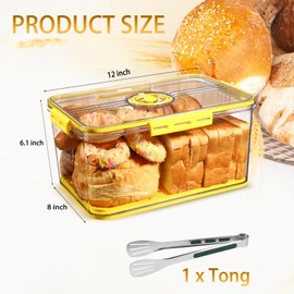 Aulin Large Bread Storage Container with Airtight Lid - Bread Box for Kitchen Countertop, Time Recording Bread Keeper for Homemade Bread, Bagel, Cookies, Cupcakes | with Stainless Steel Tongs(Yellow)