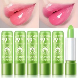 6pcs Aloe Vera Color Changing Lipstick Cosmetic Long Lasting Moisturize Thermostatic Plant Berries Lip Glossy Hydrating Lipstick To Pink Magic Makeup