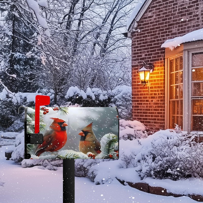 Winter Mailbox Covers Cardinal Bird Mailbox Cover Magnetic Christmas Red