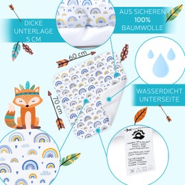 Balbina® Cotton Changing Mat Soft Changing Table Mat for Changing Tables Washable 60 x 70 cm Rainbow Blue