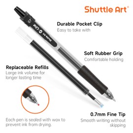Shuttle Art Black Gel Pens, 36 Pack(18 Gel Pens with 18 Refills) Retractable Medium Point Rollerball Gel Ink Pens Smooth Writing with Comfortable Grip