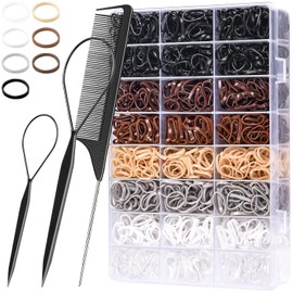 TsMADDTs Pequeñas Gomas Elásticas para El Cabello, 2000 Unidades de Gomas para El Cabello con Caja Organizadora, Gomas Elásticas para El Cabello Transparentes, Negras Y Marrones con Herramientas Para
