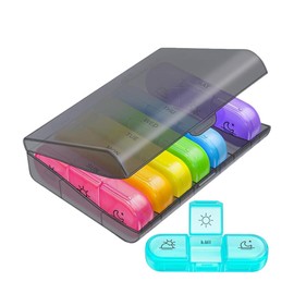 SGERUFZ 7-Tage-Morgen-/Mittags-/Abends-Tablettenbox, tragbare Pillendose mit 3 Fächern, feuchtigkeitsbeständige Medikamentenbox für Hand- oder Hosentasche (Regenbogen)