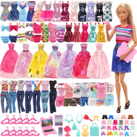 Barwa 59 Pcs Doll Accessories - 12 Fashion Dresses 3 Party Gowns 4 Outfits 3 Swimsuits Bikini with 37 Accessories for 11.5 Inch Dolls